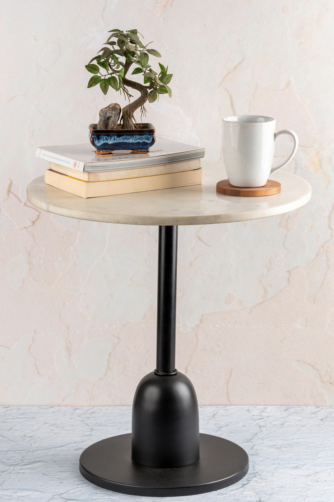 BEISTELLTISCH in Metall  - Schwarz/Weiß, Design, Stein/Metall (46/48cm) - Kayoom