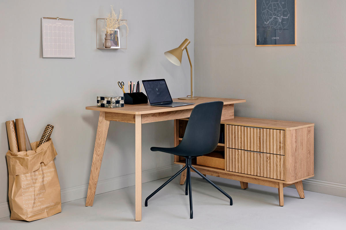 ECKSCHREIBTISCH 148/120/76,20 cm  in Eichefarben  - Eichefarben/Silberfarben, MODERN, Holzwerkstoff/Metall (148/120/76,20cm) - Livetastic