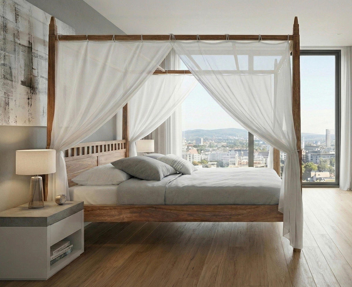 HIMMELBETT 180/200 cm  in Akaziefarben  - Akaziefarben, MODERN, Holz (180/200cm) - MID.YOU