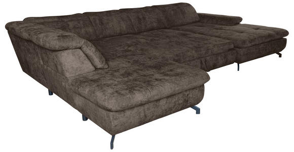 WOHNLANDSCHAFT in Struktur Mokka  - Schwarz/Mokka, KONVENTIONELL, Textil/Metall (253/357/188cm) - Carryhome