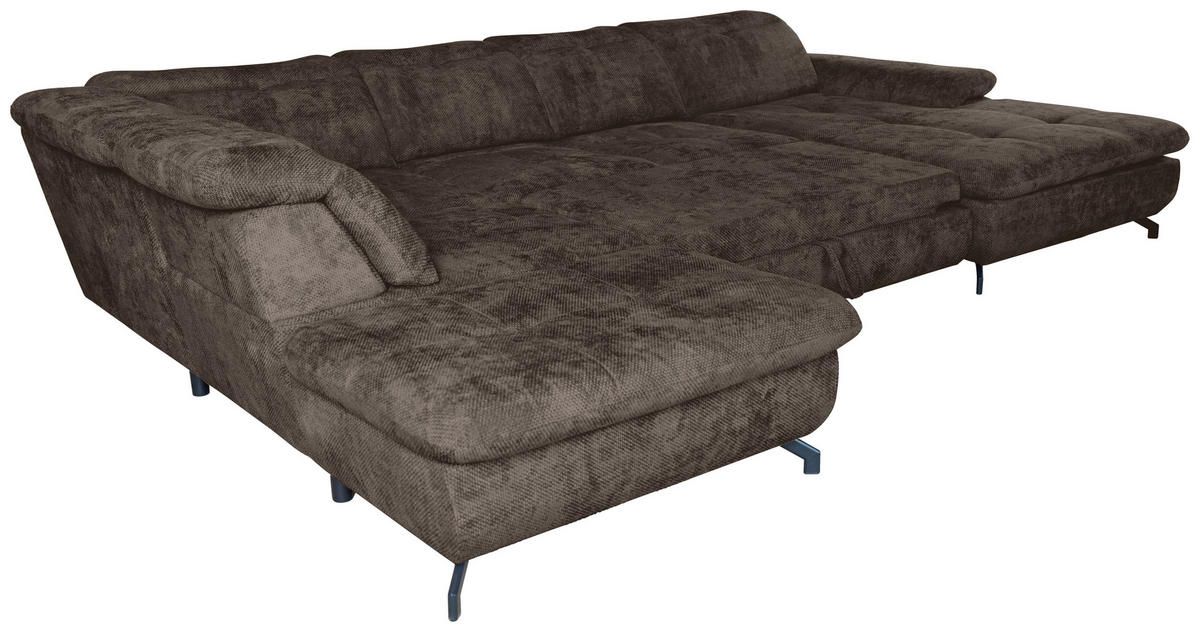 WOHNLANDSCHAFT in Struktur Mokka  - Schwarz/Mokka, KONVENTIONELL, Textil/Metall (253/357/188cm) - Carryhome