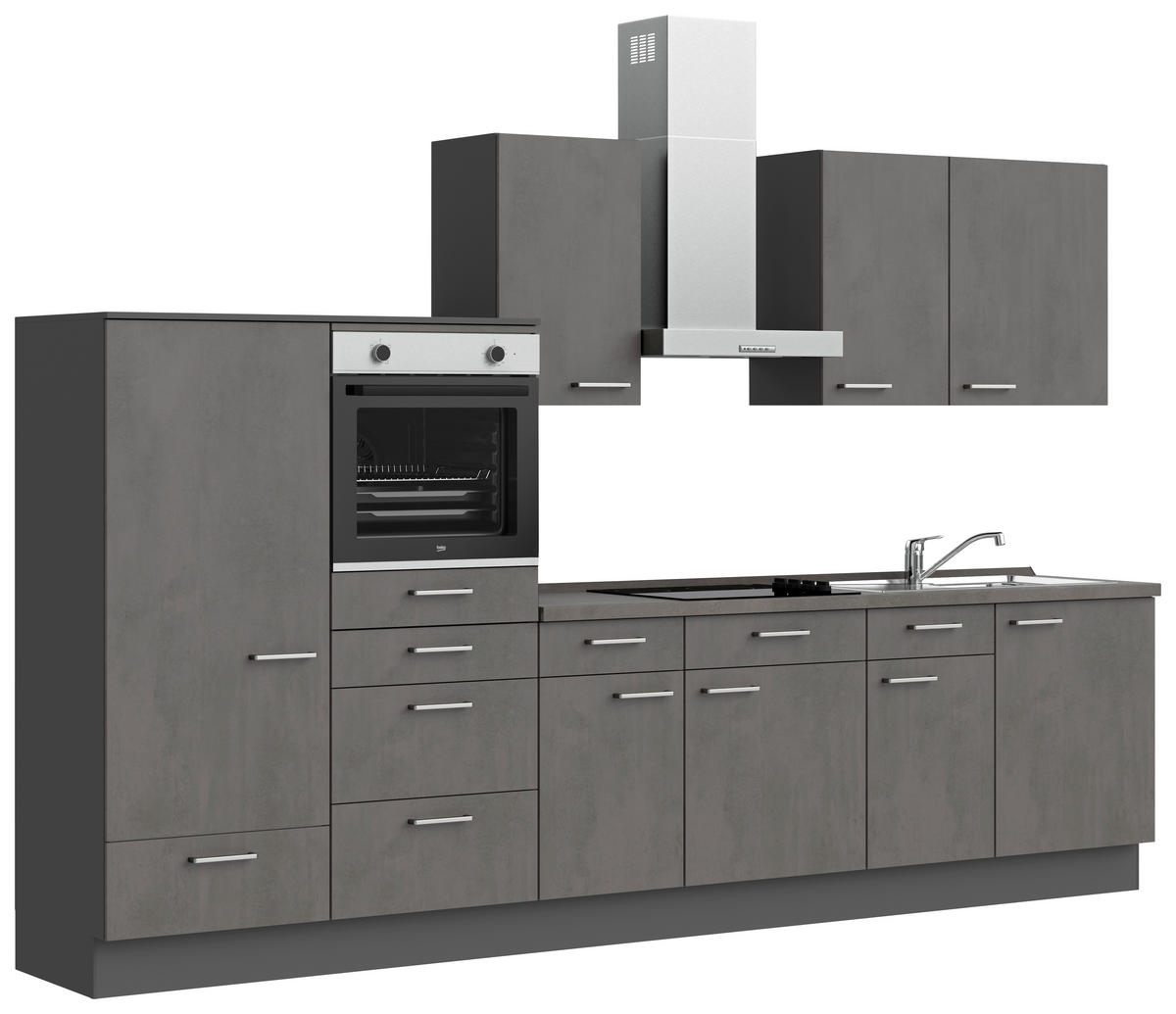 KÜCHENBLOCK Riva 330 cm  in Schieferfarben  - Schieferfarben/Edelstahlfarben, MODERN, Holzwerkstoff/Metall (330cm) - Nobilia