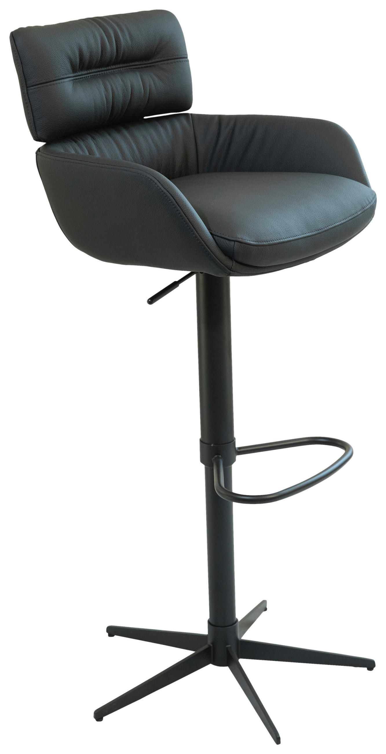 BARHOCKER in Metall, Leder Schwarz  - Schwarz, Design, Leder/Metall (54/105/53cm) - Dieter Knoll