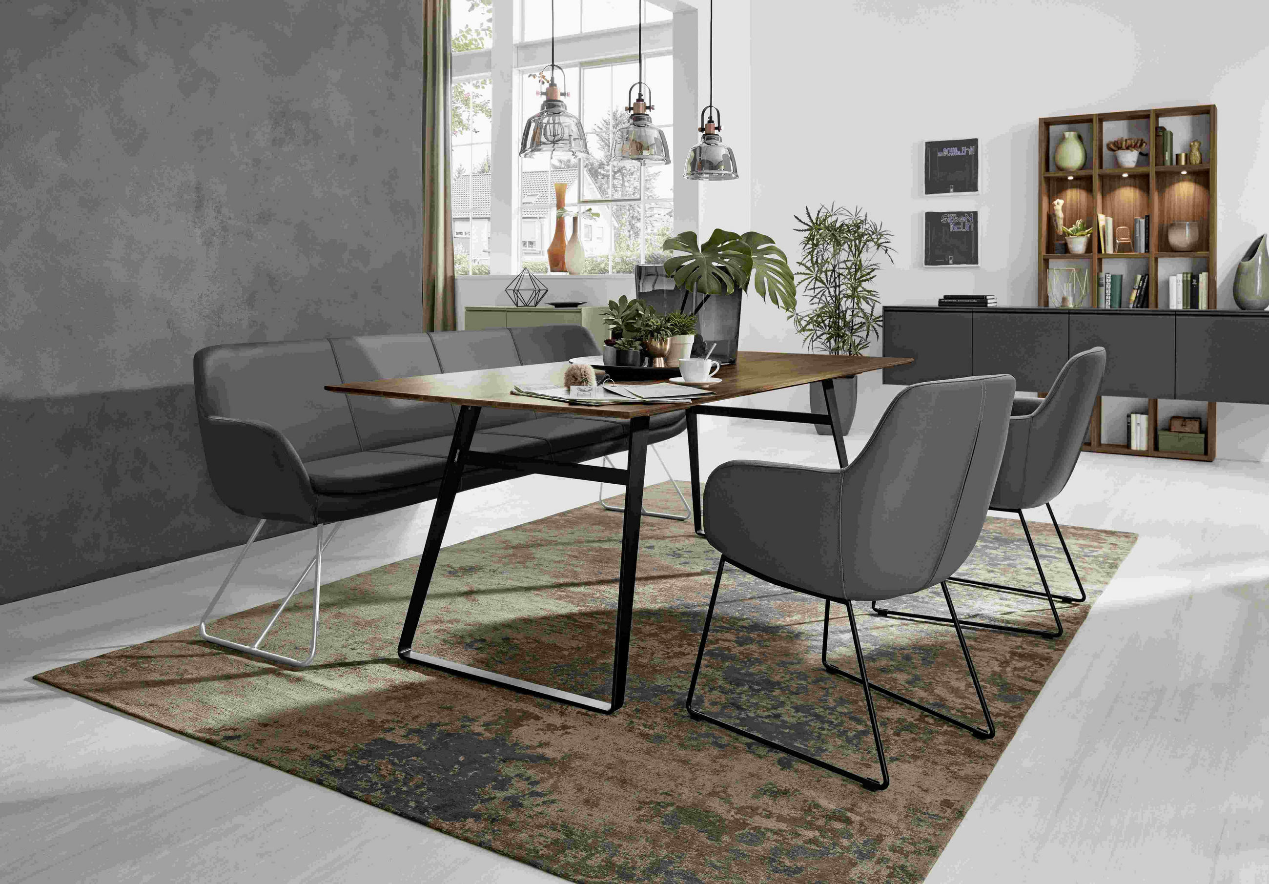 SITZBANK 200/87/65 cm Echtleder Dunkelgrau Metall  - Edelstahlfarben/Dunkelgrau, Design, Leder/Metall (200/87/65cm) - Musterring
