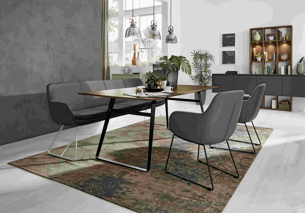 SITZBANK 200/87/65 cm Echtleder Dunkelgrau Metall  - Edelstahlfarben/Dunkelgrau, Design, Leder/Metall (200/87/65cm) - Musterring