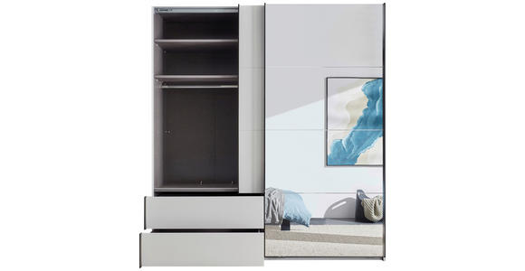 SCHWEBETÜRENSCHRANK 215/225,5/60,5 cm 2-türig Weiß, Schwarz - Schwarz/Weiß, MODERN, Glas/Holzwerkstoff (215/225,5/60,5cm) - Xora