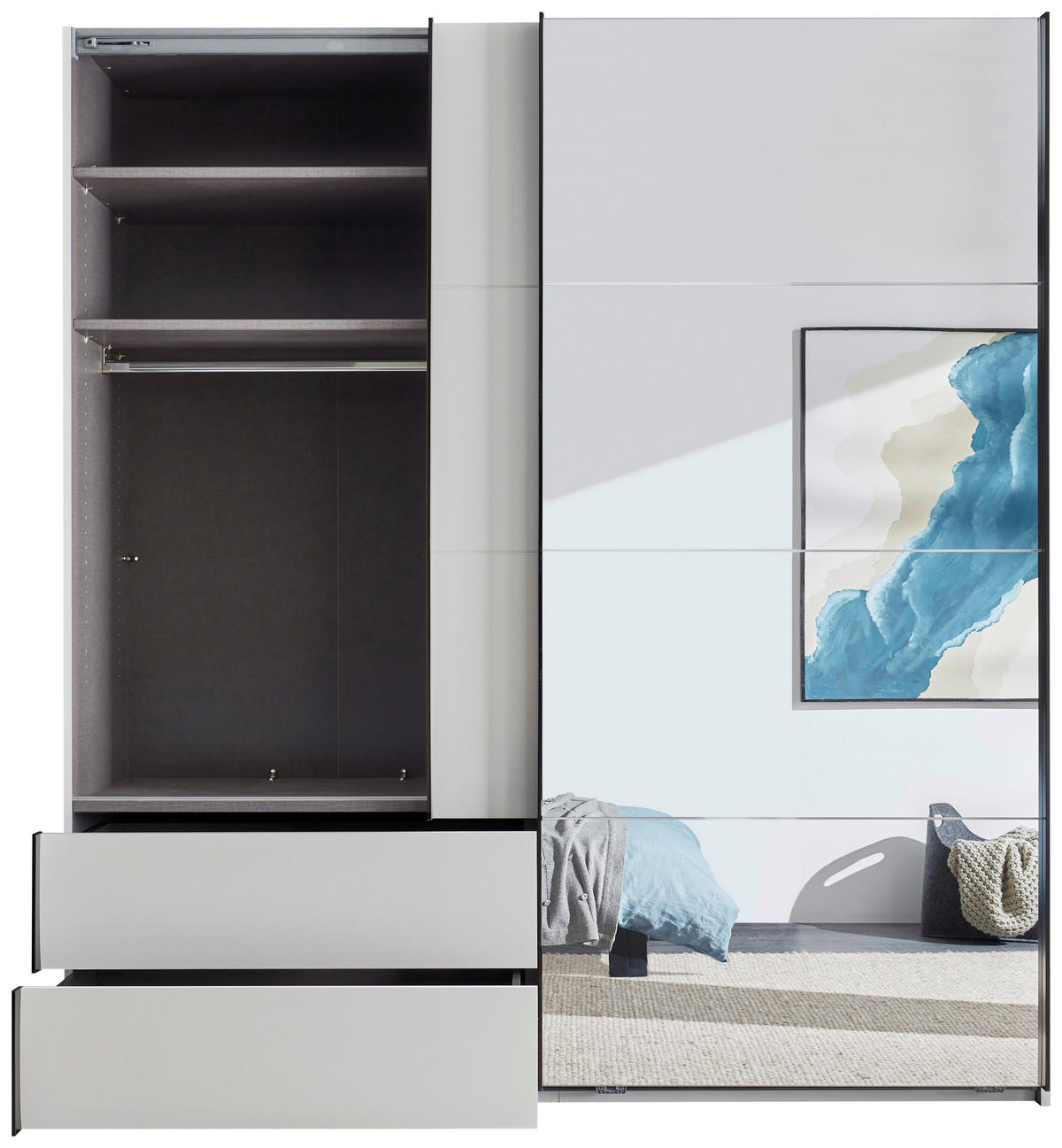 SCHWEBETÜRENSCHRANK 215/225,5/60,5 cm 2-türig Weiß, Schwarz  - Schwarz/Weiß, MODERN, Glas/Holzwerkstoff (215/225,5/60,5cm) - Xora