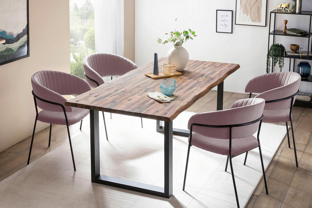 ESSTISCH Akazie vollmassiv rechteckig Naturfarben, Schwarz  - Schwarz/Naturfarben, MODERN, Holz/Metall (140/80/75cm) - Livetastic