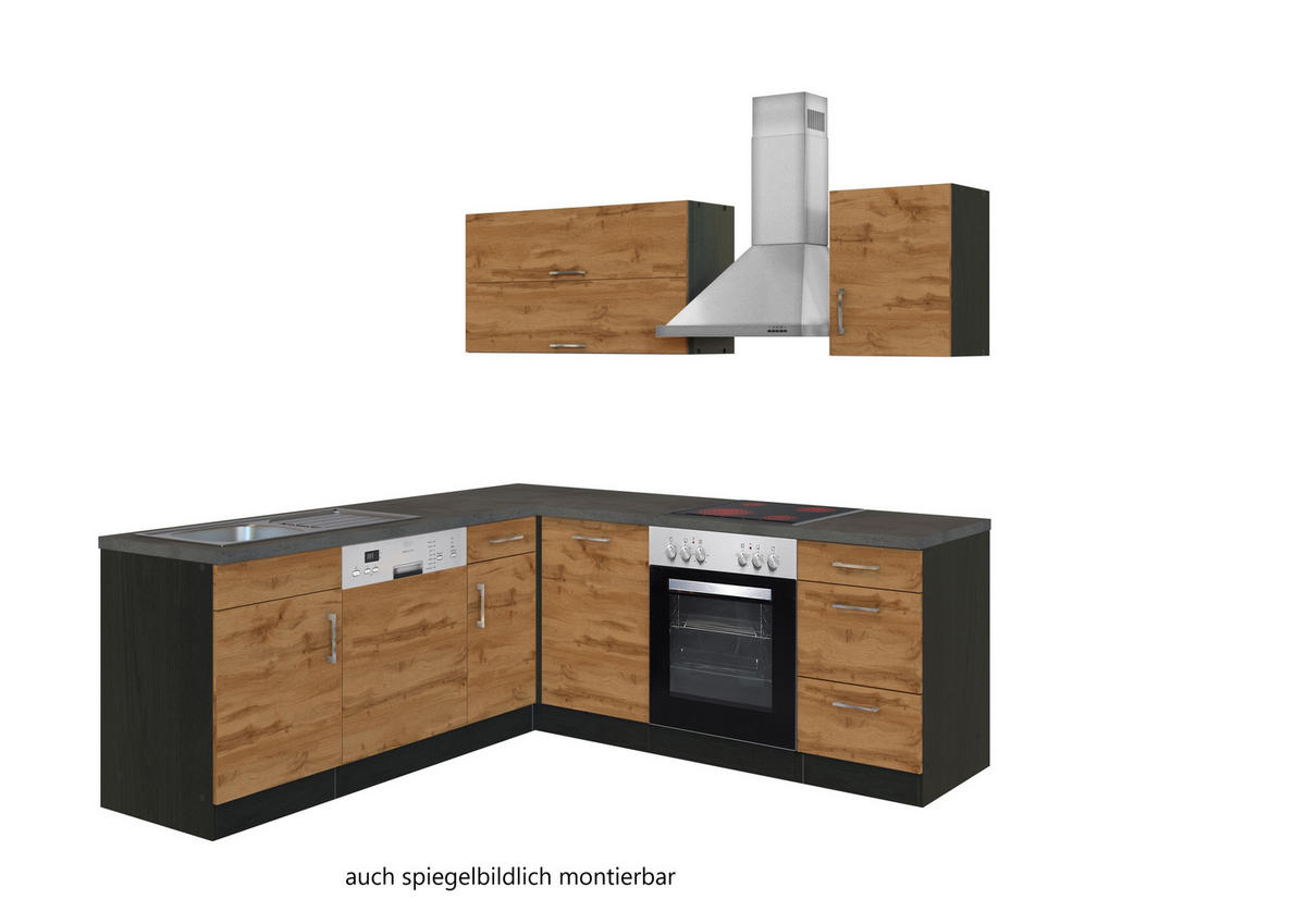 ECKKÜCHE 210/210 cm  in Graphitfarben, Schieferfarben, Eiche Wotan  - Chromfarben/Schieferfarben, MODERN, Holzwerkstoff/Metall (210/210cm) - Held