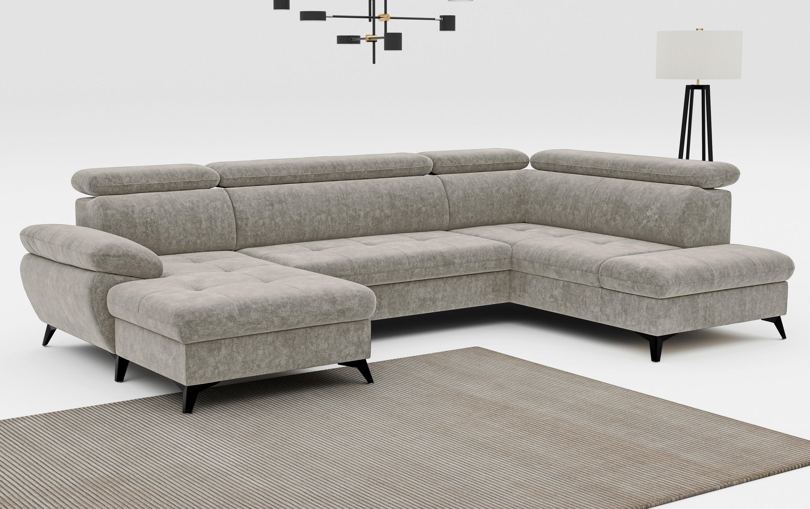 Thumbnail - Mid.you Wohnlandschaft, Schlamm, Textil, 6-Sitzer, Ottomane rechts, Ottomane links, U-Form, 324x207 cm, Stoffauswahl, Rü...