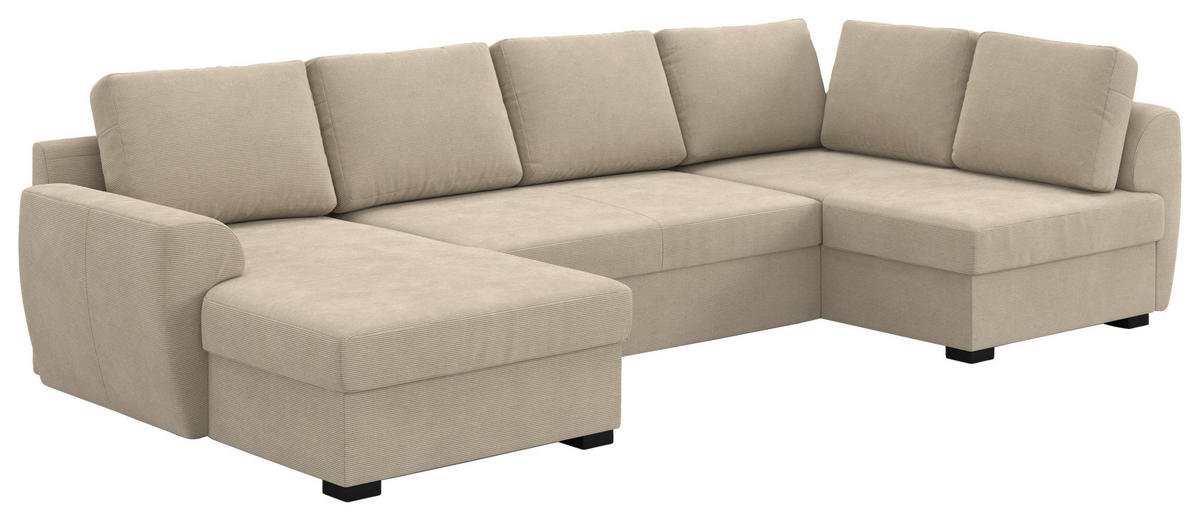 SJEDEĆA GARNITURA tekstil  smeđa   - smeđa/crna, Trend, tekstil/plastika (154/327/86cm) - MID.YOU