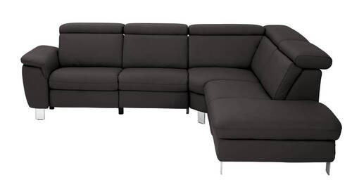 ECKSOFA in Echtleder Dunkelbraun  - Dunkelbraun/Alufarben, Design, Leder/Metall (271/239cm) - Cantus