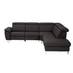 ECKSOFA in Echtleder Dunkelbraun  - Dunkelbraun/Alufarben, Design, Leder/Metall (271/242cm) - Cantus