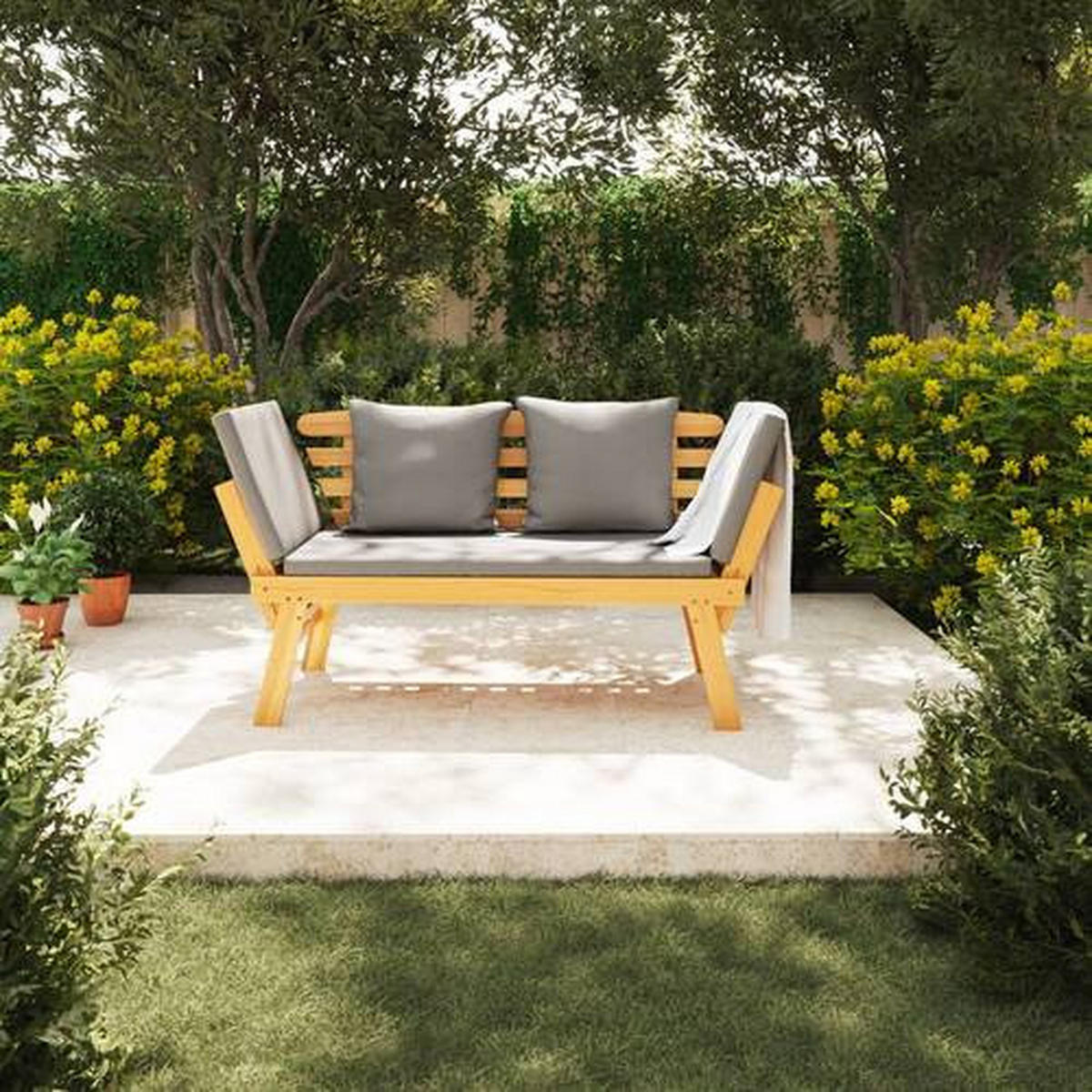 Bancă De Grădină - culoare lemn acacia/gri, Basics, lemn/textil (198/78/68cm) - Ambia Garden