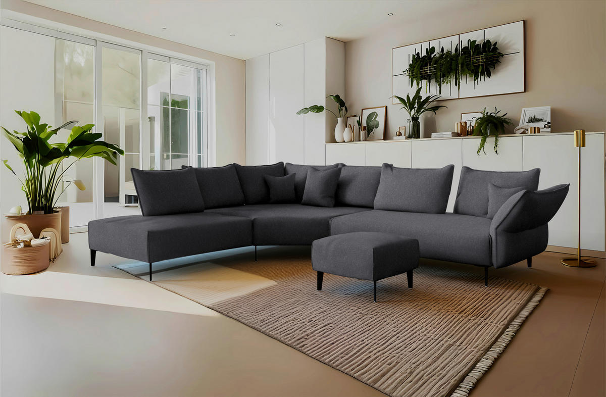 ECKSOFA  in Chenille, Flachgewebe Graphitfarben  272/340 cm  - Schwarz/Graphitfarben, MODERN, Textil/Metall (272/340cm) - W.Schillig