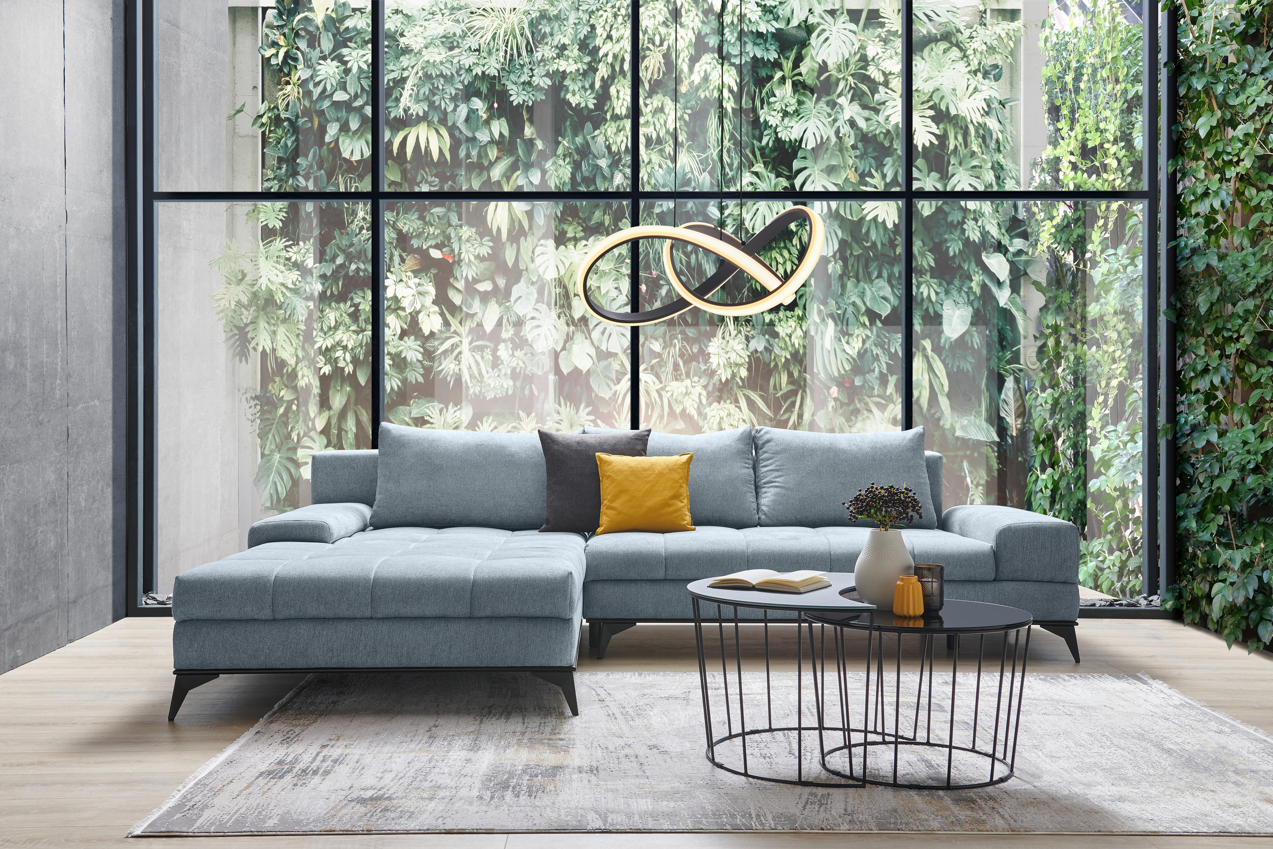 ECKSOFA Türkis Webstoff  - Türkis/Schwarz, Design, Textil/Metall (212/315cm) - Carryhome