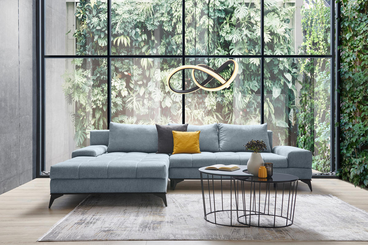 ECKSOFA in Webstoff Türkis  - Türkis/Schwarz, Design, Textil/Metall (212/315cm) - Carryhome