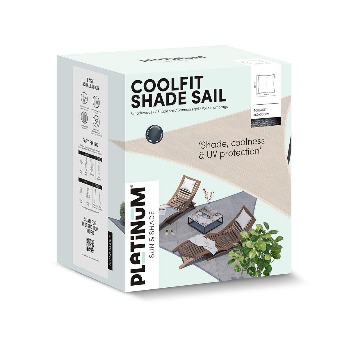 SONNENSEGEL  - Schwarz, MODERN, Kunststoff (360/1/360cm) - Gardenson