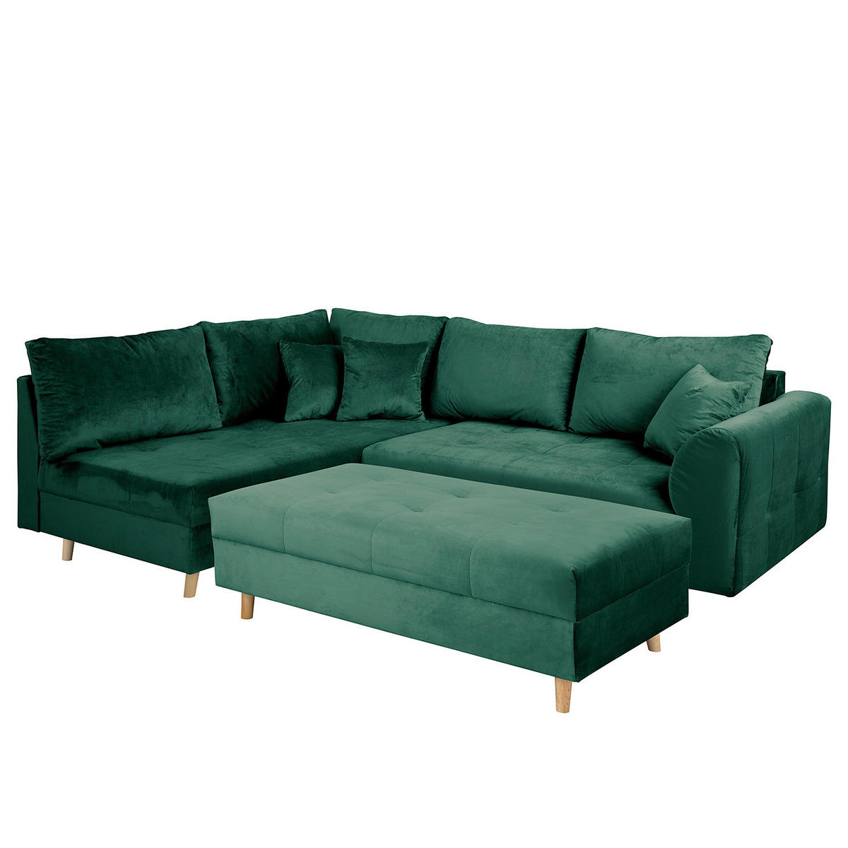 ECKSOFA inkl. Hocker Ariella in Samt Grün  161/231 cm  - Naturfarben/Grün, Design, Holz/Textil (161/231cm) - Livetastic