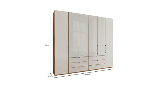 FALTTÜRENSCHRANK 250/216/58 cm 6-türig  - Schieferfarben/Eiche Bianco, KONVENTIONELL, Glas/Holzwerkstoff (250/216/58cm) - Dieter Knoll