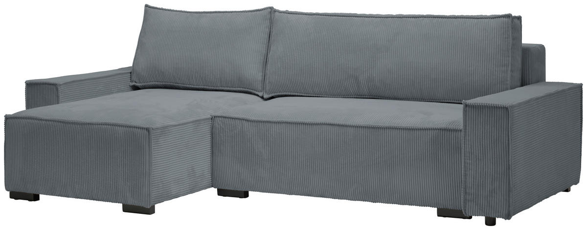 ECKSOFA in Cord, Webstoff Dunkelgrau  - Dunkelgrau/Schwarz, Modern, Holz/Textil (157/265cm) - Carryhome