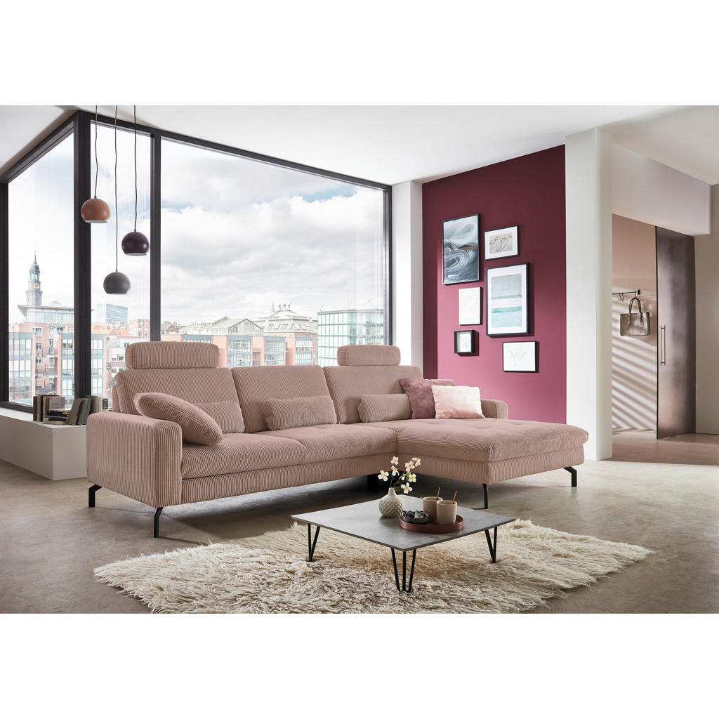 Thumbnail - Carryhome Ecksofa, Altrosa, Textil, 3-Sitzer, Ottomane rechts, L-Form, 302x178 cm, Goldenes M, Made in EU, Stoffauswahl,...