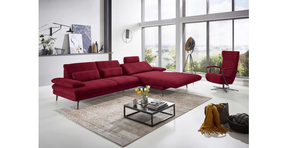 ECKSOFA in Chenille Rot  - Rot/Schwarz, Design, Textil/Metall (310/180cm) - Dieter Knoll