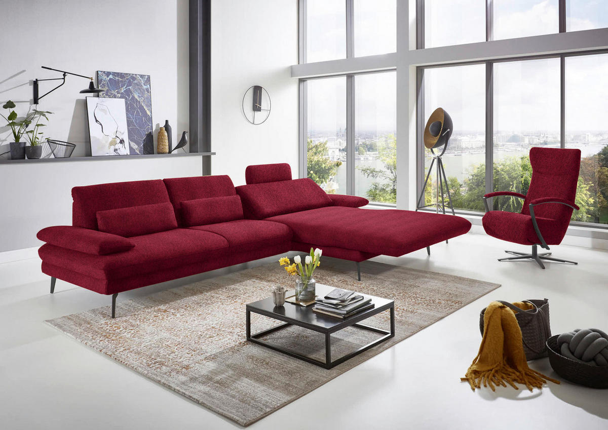 ECKSOFA in Chenille Rot  - Rot/Schwarz, Design, Textil/Metall (310/180cm) - Dieter Knoll