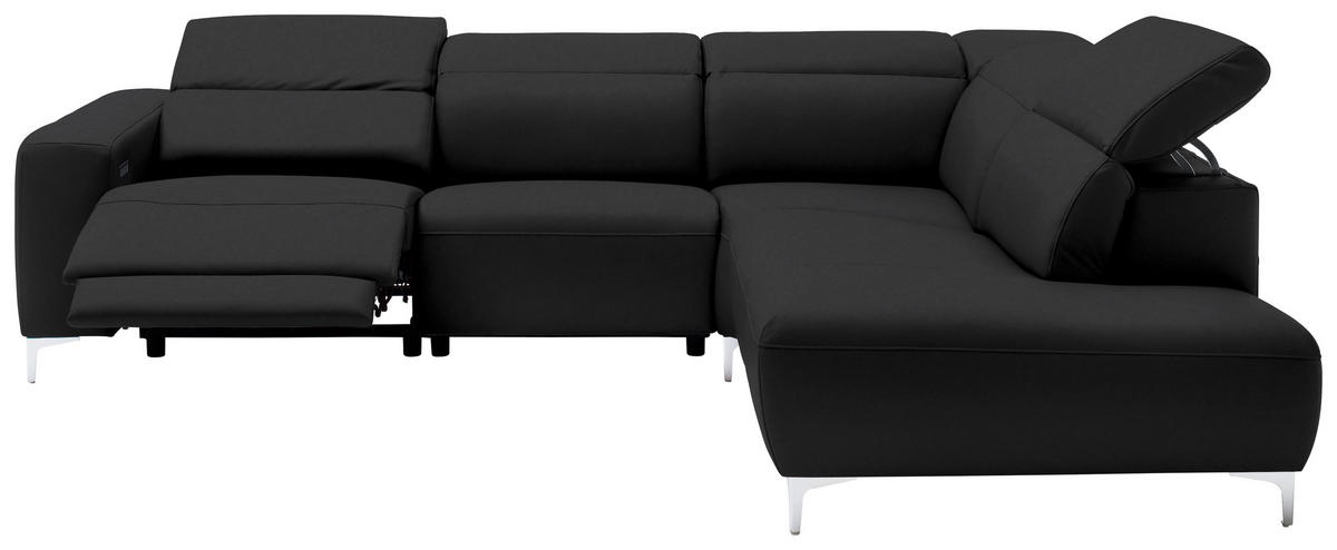 ECKSOFA in Echtleder Schwarz  290/223 cm  - Chromfarben/Schwarz, Design, Leder/Metall (290/223cm) - Pure Home Lifestyle