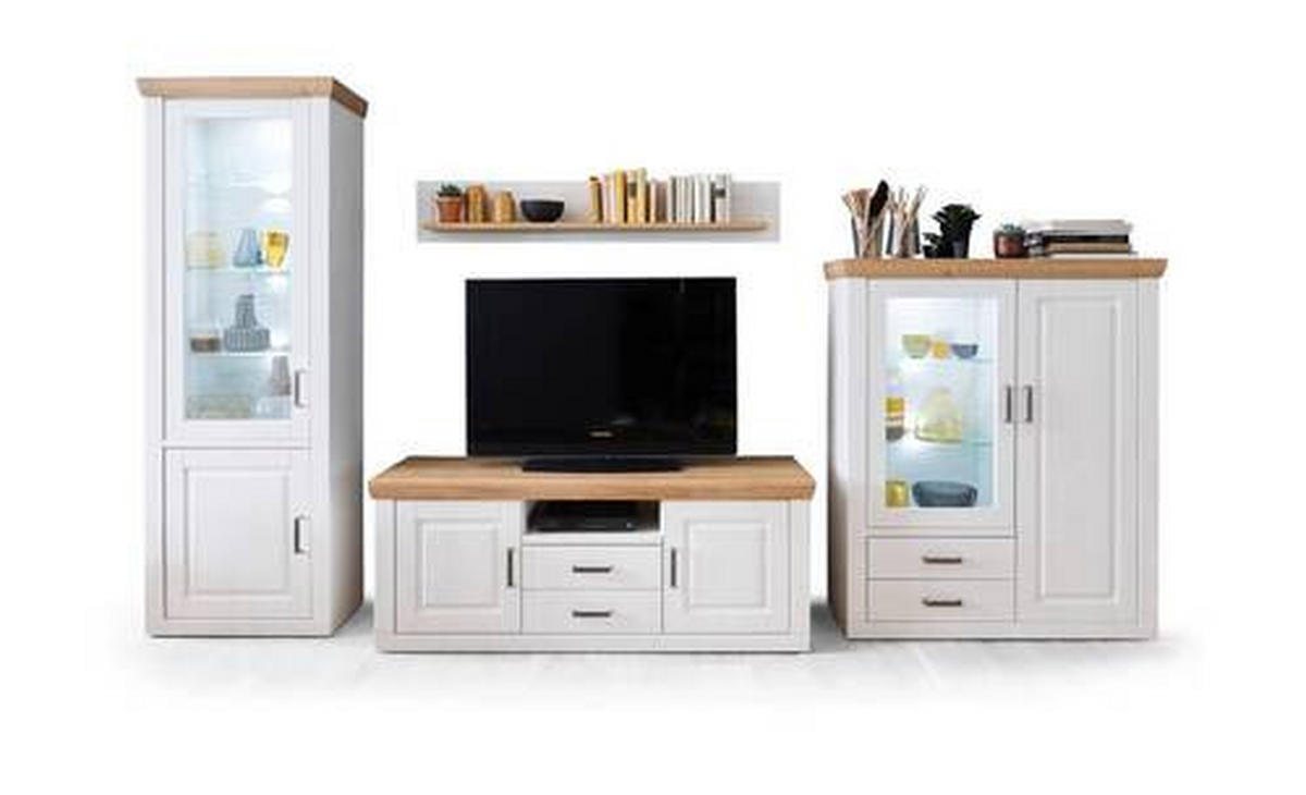 WOHNWAND 4-teilig  in Pinienfarben  369/210/52 cm  - Pinienfarben/Nickelfarben, Design, Glas/Holzwerkstoff (369/210/52cm) - Livetastic