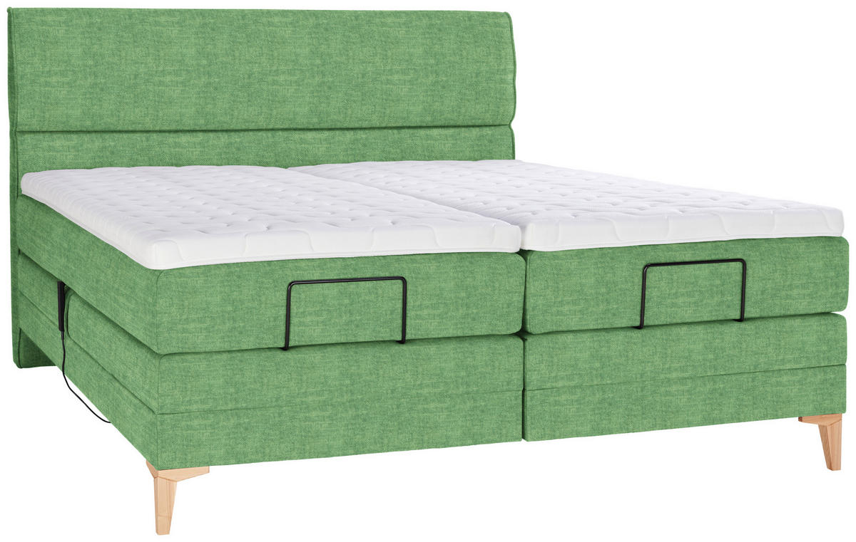 BOXSPRINGBETT 160/200 cm  in Grün  - Eichefarben/Grün, KONVENTIONELL, Holz/Textil (160/200cm) - Voleo