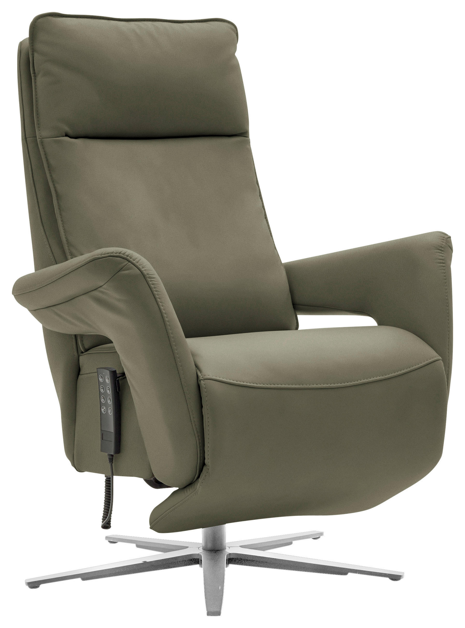 RELAXSESSEL in Leder Grau, Grün  - Edelstahlfarben/Grau, Design, Leder/Metall (79-83/116/87-176cm) - Valdera