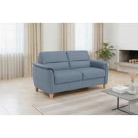 3-SITZER-SOFA PALMERA E Echtleder Graublau  - Graublau/Eichefarben, Basics, Leder/Holz (179/89/89cm) - Sit & More