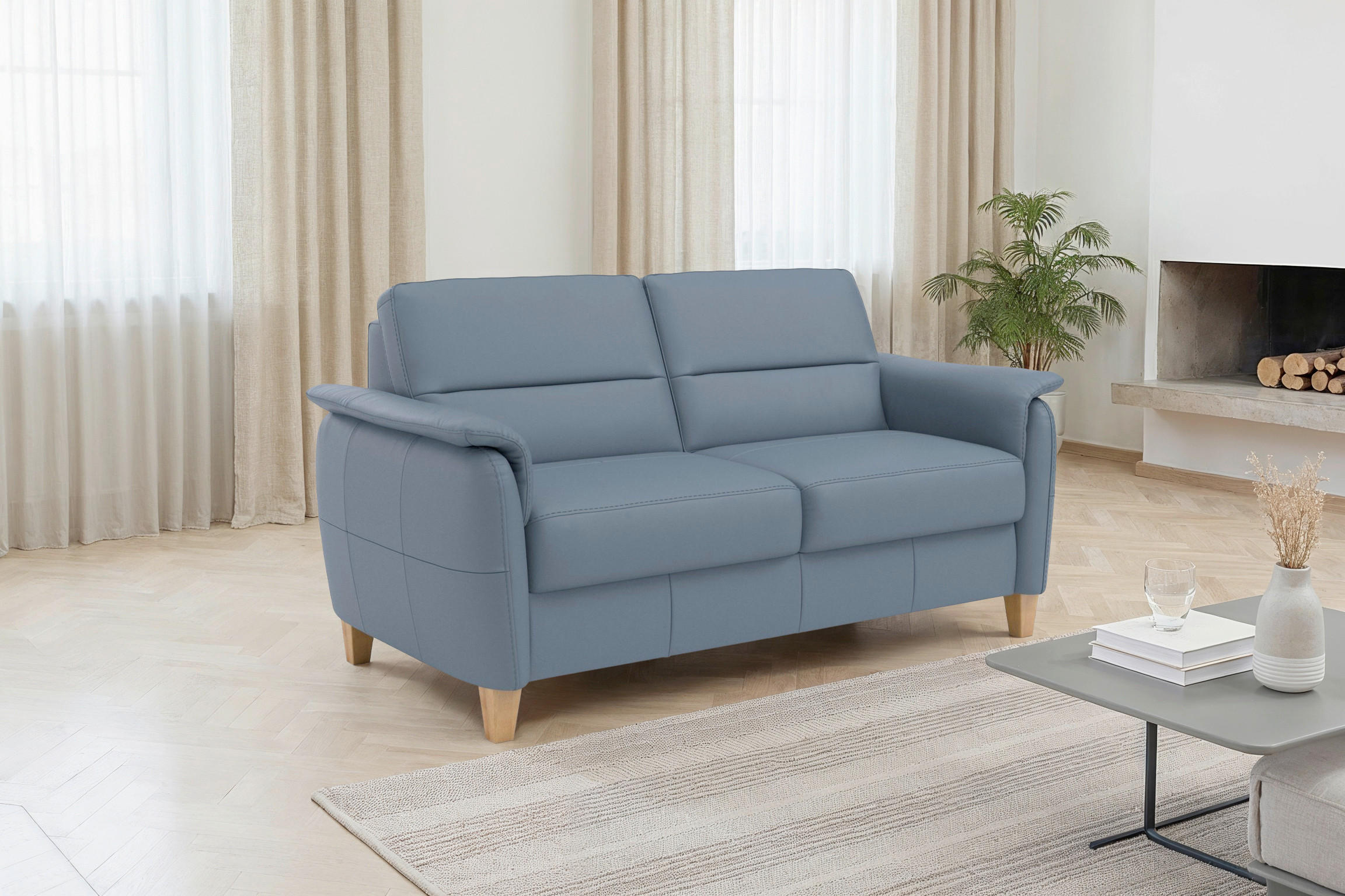 Sit & More TŘÍMÍSTNÁ POHOVKA, šedomodrá, pravá kůže