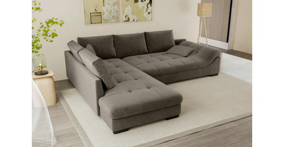 ECKSOFA Taupe Cord - Taupe/Schwarz, KONVENTIONELL, Holz/Textil (202/298cm) - Carryhome