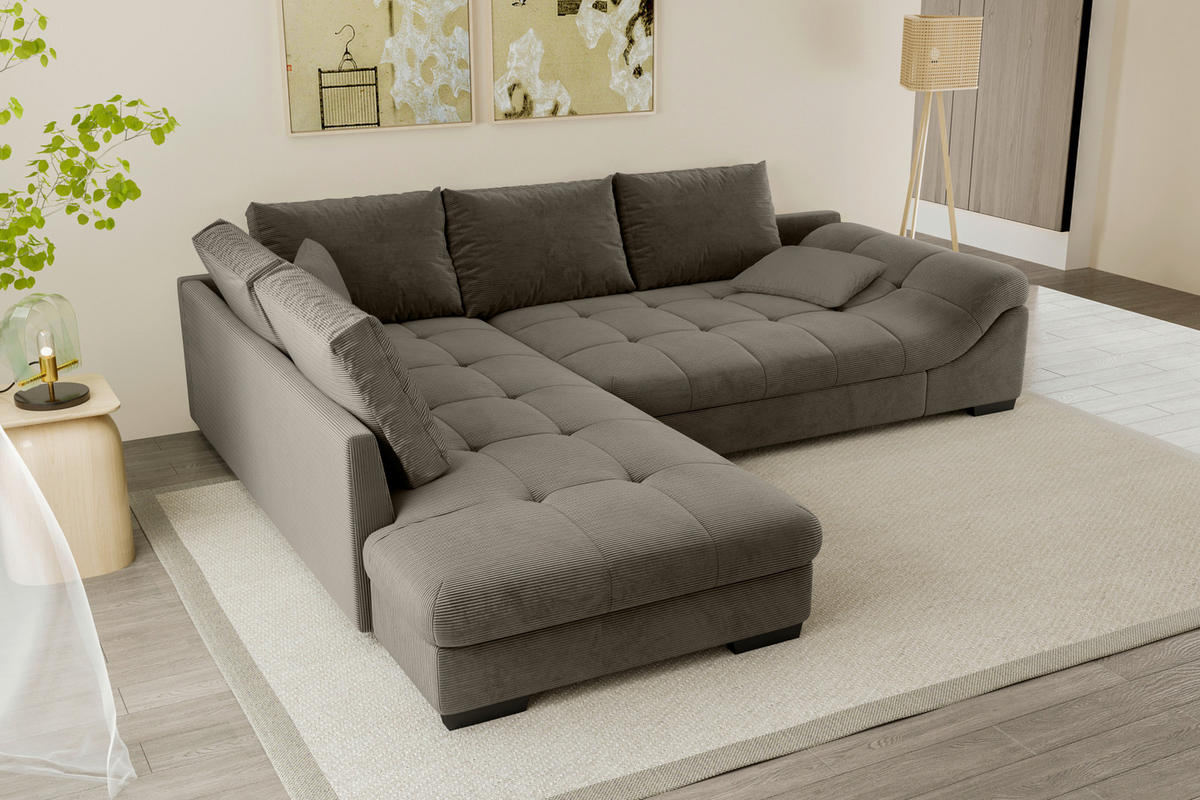ECKSOFA in Cord Taupe  - Taupe/Schwarz, Konventionell, Holz/Textil (202/298cm) - MID.YOU