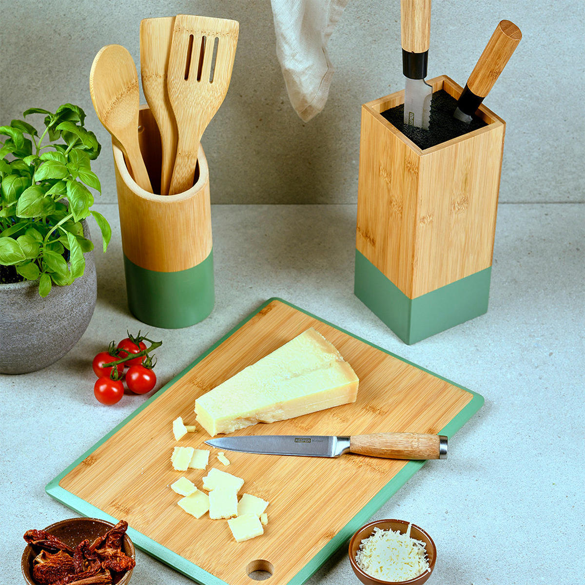 KÜCHENHELFERSET  - Hellbraun/Hellgrün, Basics, Holz (9/9/30cm) - Kesper