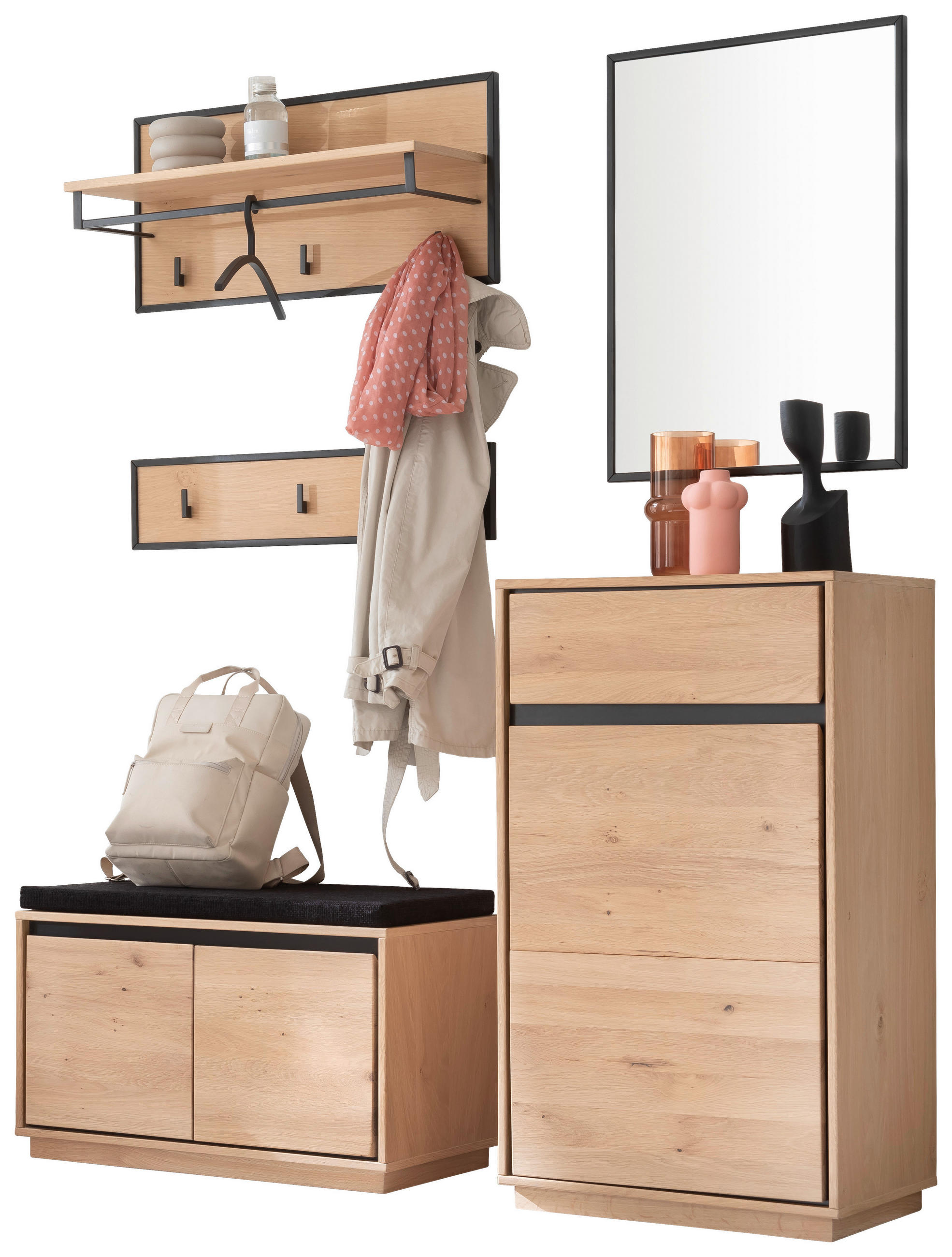 GARDEROBE 6-teilig in 150/196/40 cm - Eiche Bianco/Anthrazit, Natur, Holz/Holzwerkstoff (150/196/40cm)