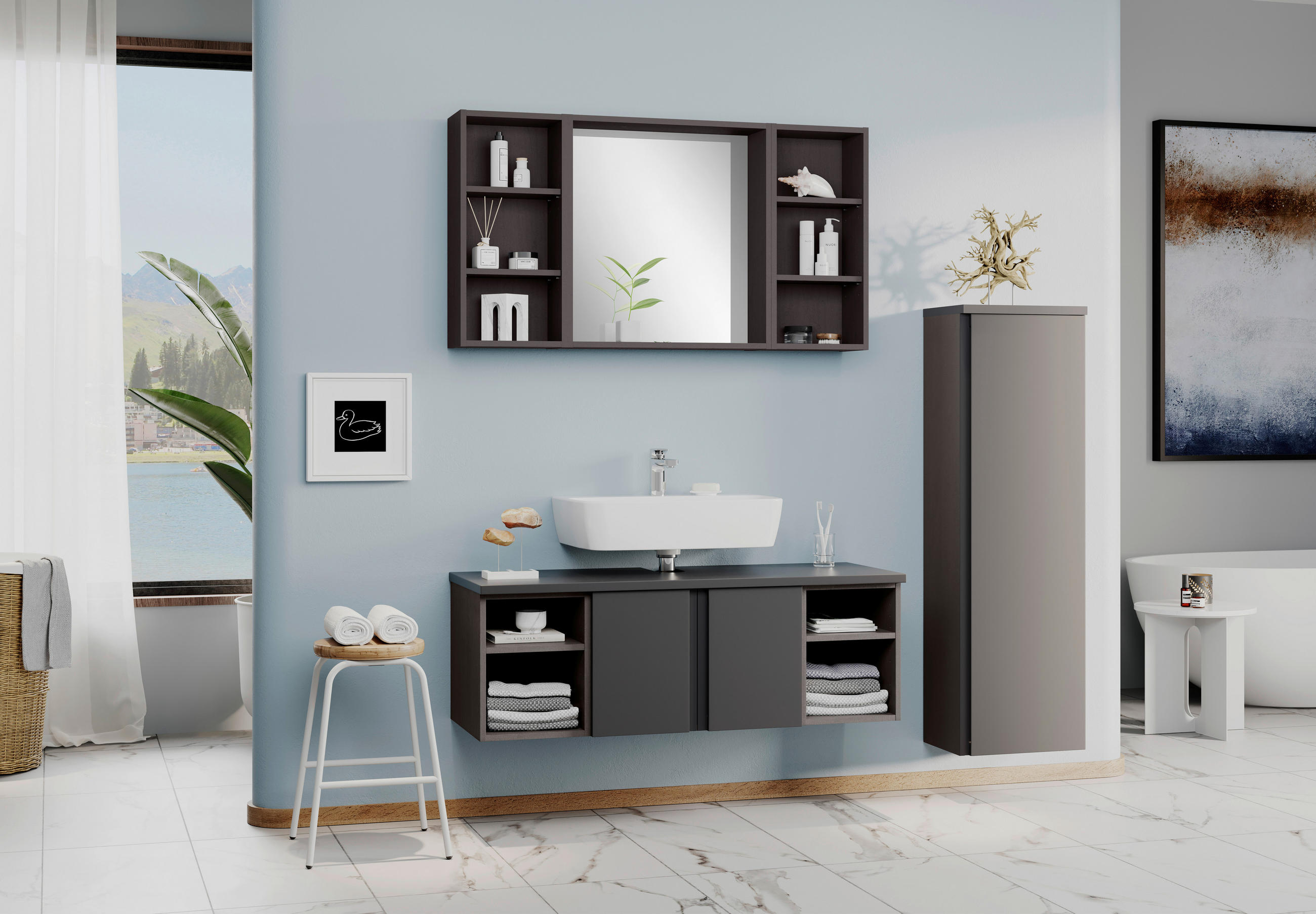WASCHBECKENUNTERSCHRANK 120/41/47 cm  - Graphitfarben/Grau, Modern, Holzwerkstoff (120/41/47cm) - Held