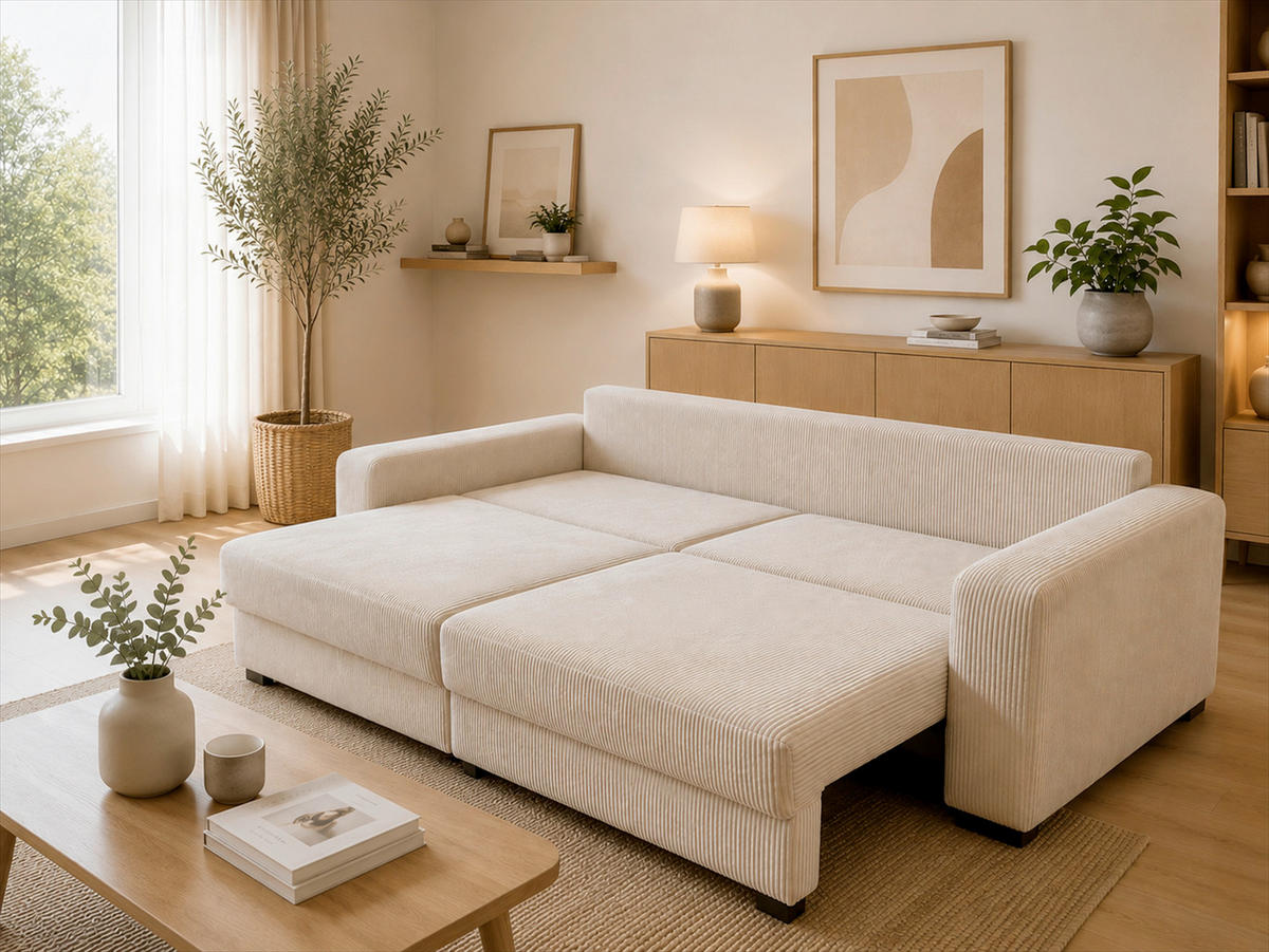 3-SITZER-SOFA Cord Beige  - Beige/Schwarz, Basics, Holz/Textil (250/90/110cm) - MID.YOU