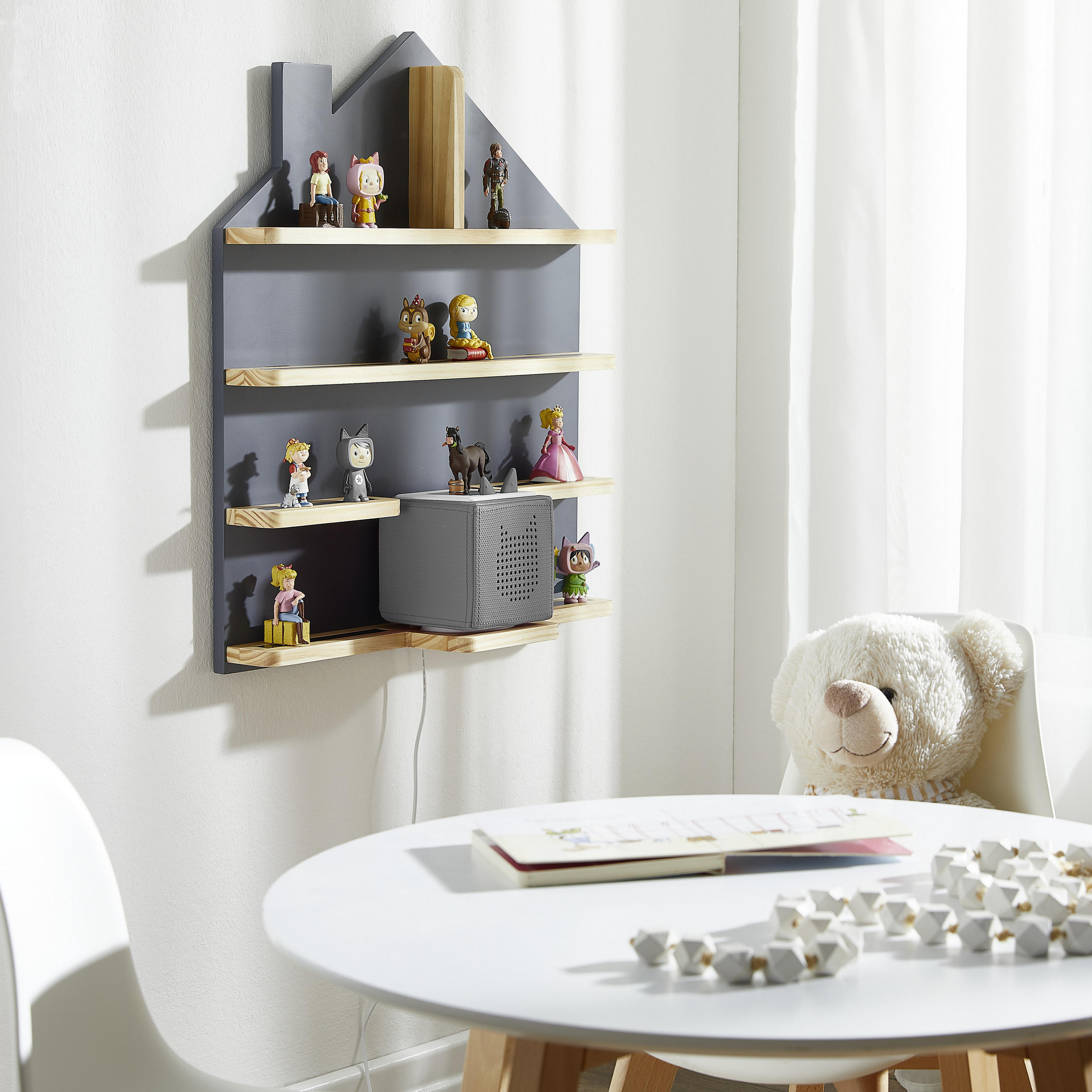 Regal für Toniebox und Figuren Kiefer massiv Grau, Naturfarben  - Naturfarben/Grau, Trend, Holz/Holzwerkstoff (50/60/15cm) - Ben'n'jen