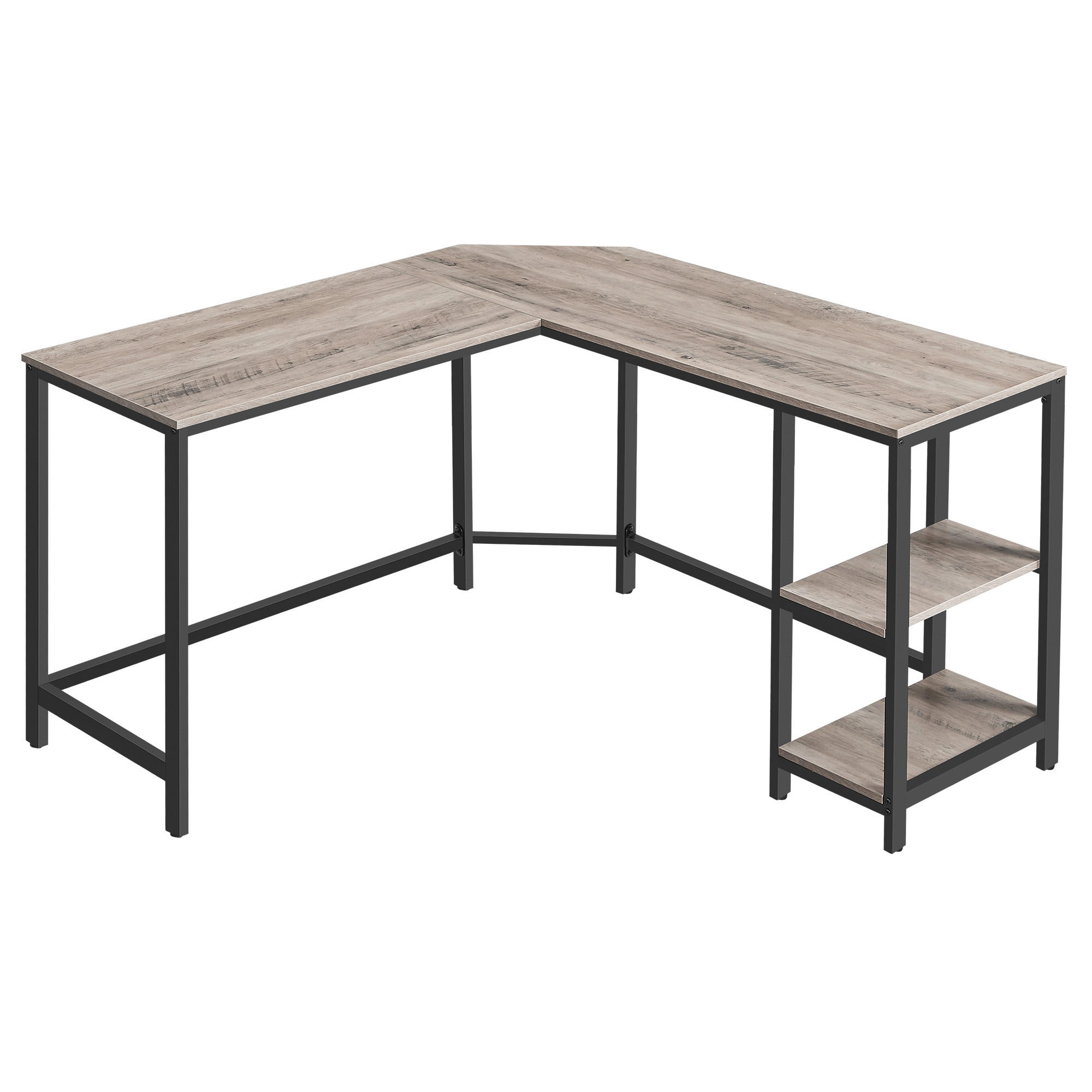 ECKSCHREIBTISCH 138/138/76 cm Schwarz, Eiche grau  - Eiche grau/Schwarz, Basics, Holzwerkstoff/Metall (138/138/76cm) - Boxxx