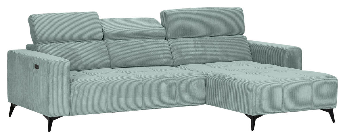 ECKSOFA Olivgrün Cord Rücken echt, Kopfteilverstellung, Sitzvorzug  - Schwarz/Olivgrün, KONVENTIONELL, Textil/Metall (257/170cm) - Carryhome