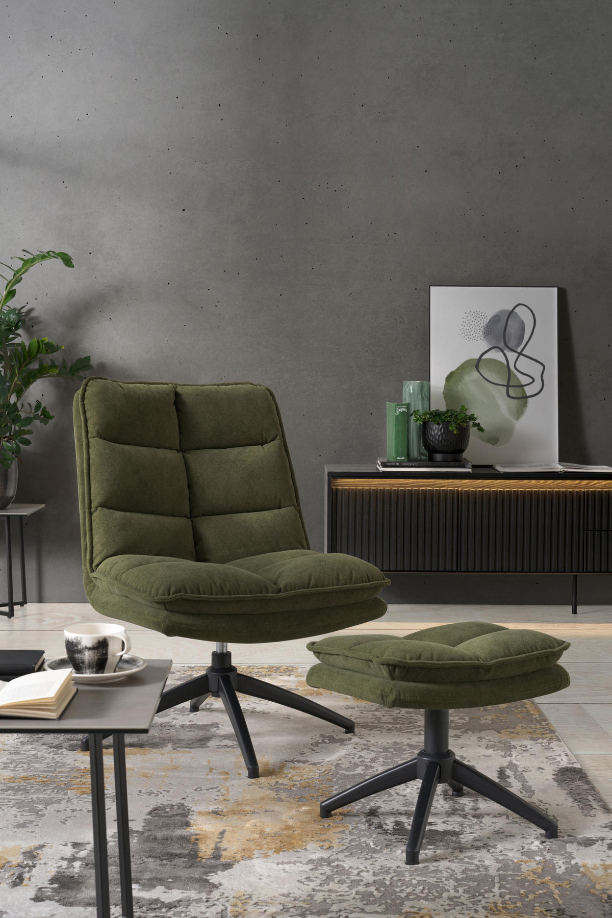 RELAXSESSELSET Flachgewebe    - Schwarz/Grün, Design, Textil/Metall (65/92/81cm) - Hom`in