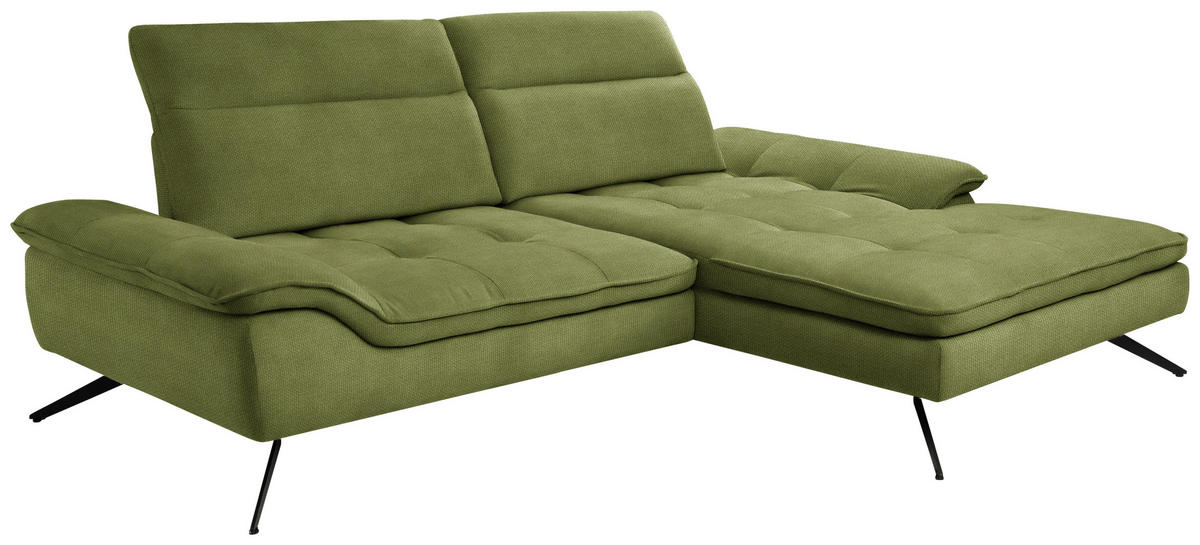 ECKSOFA in Webstoff Grün  - Schwarz/Grün, Design, Textil/Metall (288/179-202cm) - Stylife