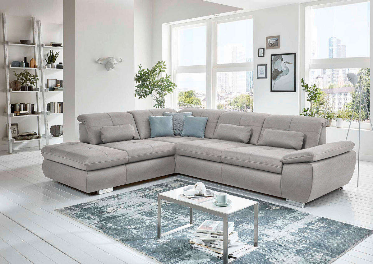 ECKSOFA in Mikrofaser Ecru  260/318 cm  - Ecru/Silberfarben, Design, Textil/Metall (260/318cm) - Beldomo Speed