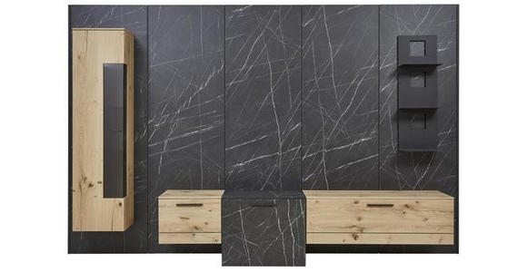 WOHNWAND 329/213,2/47,2-55,2 cm in Anthrazit, Eichefarben, Schieferfarben - Schieferfarben/Eichefarben, Design, Glas/Holz (329/213,2/47,2-55,2cm) - Dieter Knoll
