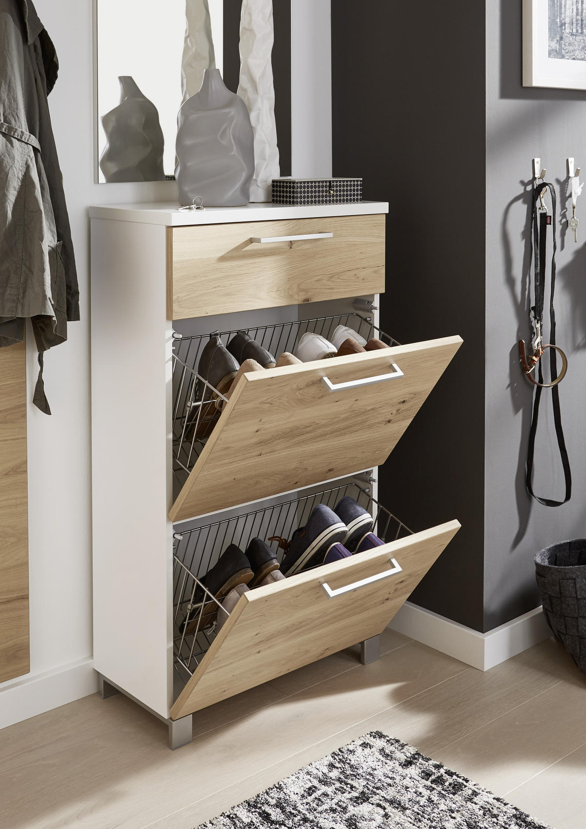GARDEROBE 5-teilig  in 225/193/31 cm  - Weiss/Eichefarben, Design, Holz/Holzwerkstoff (225/193/31cm) - Dieter Knoll
