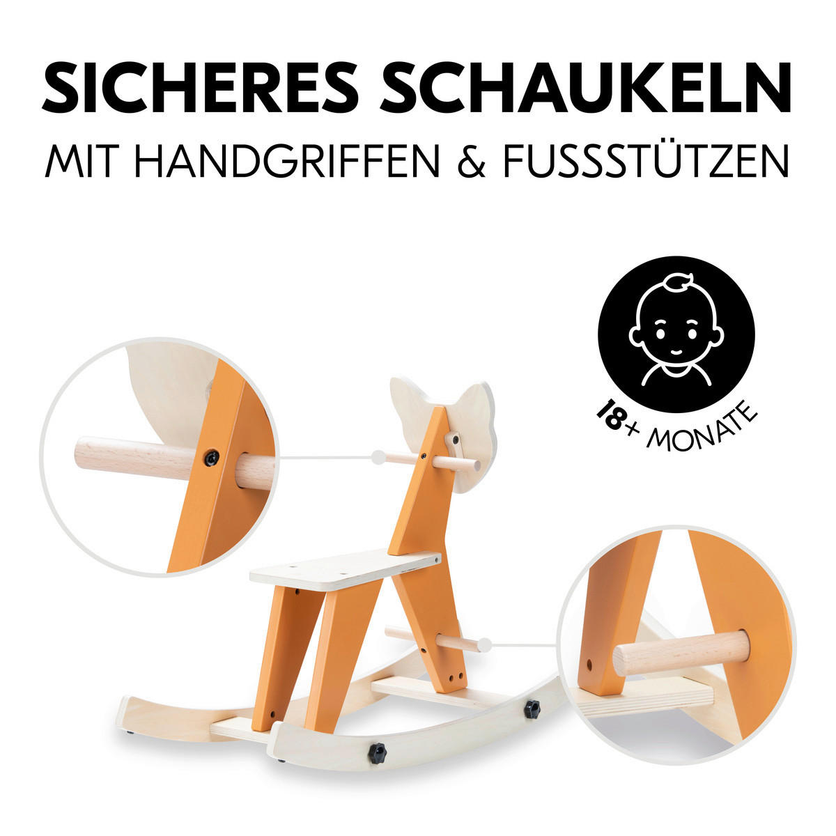 SCHAUKELTIER - Naturfarben/Orange, Basics, Holz (32,5/55/82cm) - Hauck