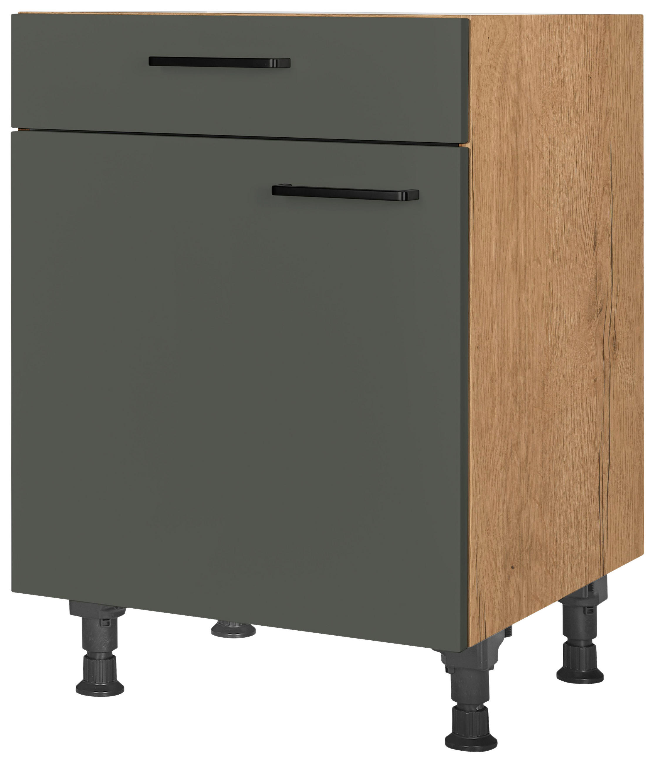 SCHUBKASTENUNTERSCHRANK 60/87/56 cm  in Grün, Eichefarben  - Eichefarben/Schwarz, MODERN, Holzwerkstoff/Metall (60/87/56cm) - Nobilia